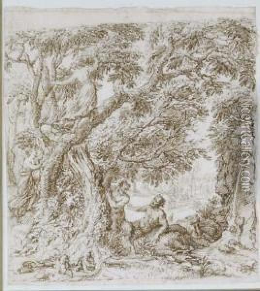 A Satyr In A Forest Oil Painting - Giovanni Francesco Grimaldi