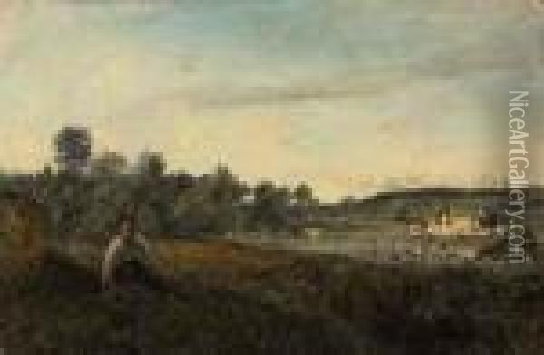 Jeune Patre Assis En Vue De L'etang Oil Painting - Jean-Baptiste-Camille Corot