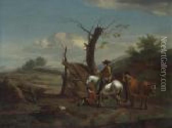A Gentleman On A White Horse With Other Figures Oil Painting - Nicolaes Berchem