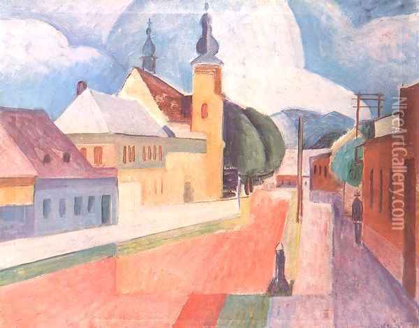 View of Nagybanya 1932 Oil Painting - Janos Kmetty