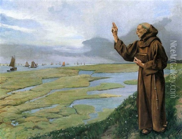 La Benediction De Bateaux Oil Painting - Leon Frederic