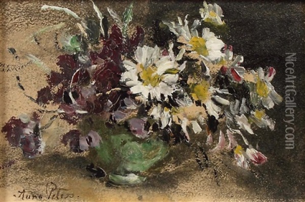 Margeriten Und Wiesenblumen In Einer Grunen Kugelvase Oil Painting - Anna Peters