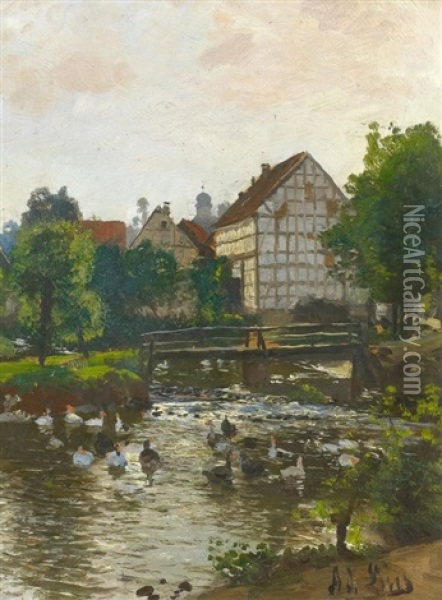 Am Dorfweiher Oil Painting - Adolf Lins