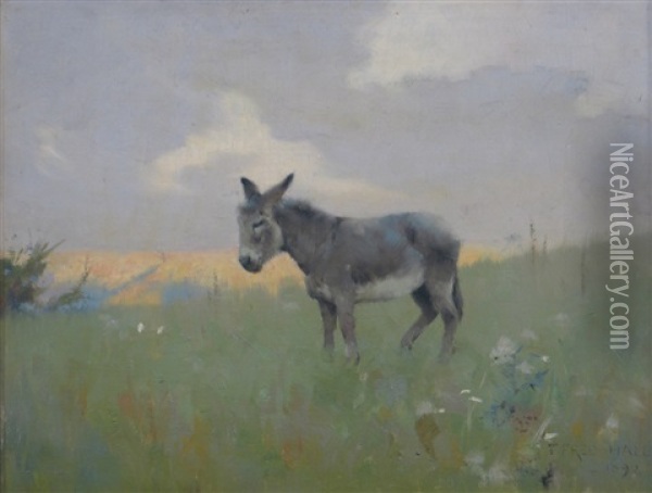 A Donkey In A Landscape Oil Painting - Frederick Hall