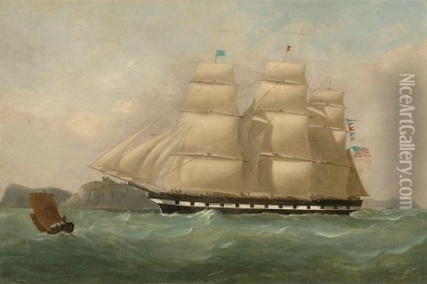 The Red Swallowtail Line Packet Ship "american Congress" Off Dover Oil Painting - Philip John Ouless