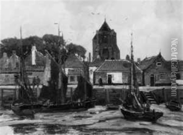 Ein Hollandischer Fischerhafen Oil Painting - Wilhelm Hambuechen