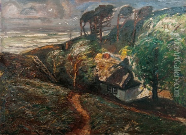 Autumnal Storm At The Courland Spit Oil Painting - Ludwig Julius Christian Dettmann