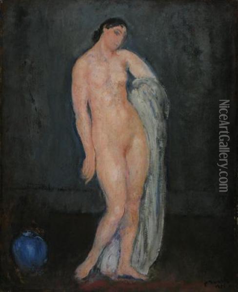 Nud Cu Vas Albastru Oil Painting - Mihai Simonidi