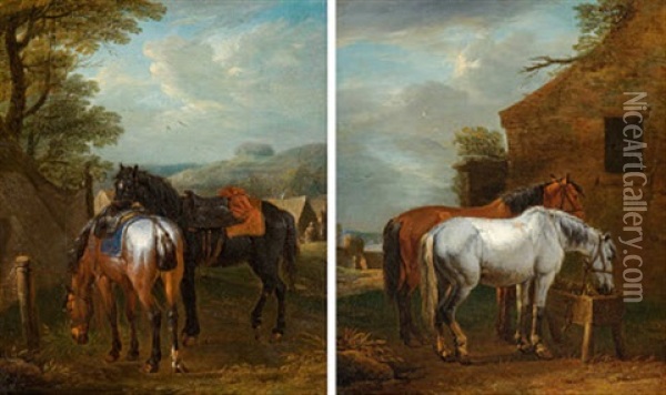 Pferdebilder (pair) Oil Painting - Pieter van Bloemen