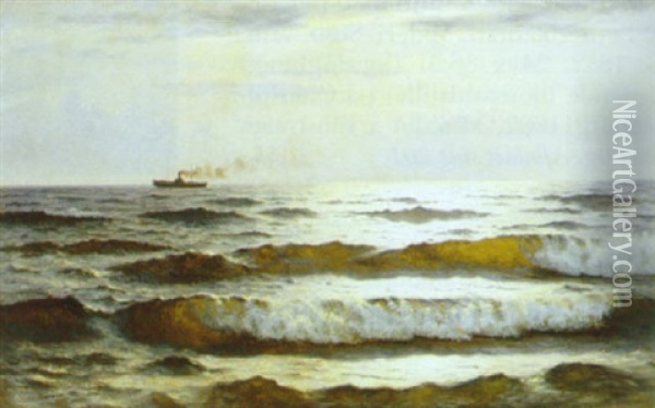 Solglans Paa Havet, Sildig Eftermiddag Med Diset Luft Oil Painting - Johannes Herman Brandt