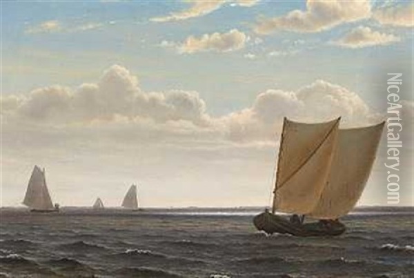 Fiskerbade Ud For Kysten Oil Painting - Vilhelm Peter Karl Kyhn