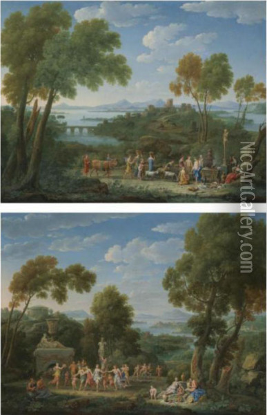 A Classical Landscape With A Sacrifice Before A Term Ofpan Oil Painting - Hendrik Frans Van Lint