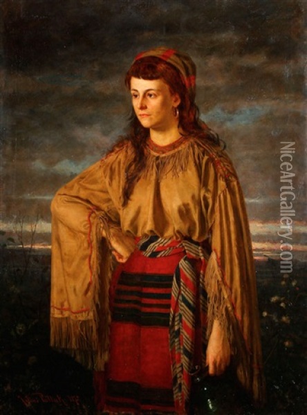 A Young Water Carrier In Native Costume Oil Painting - Julius Pollak