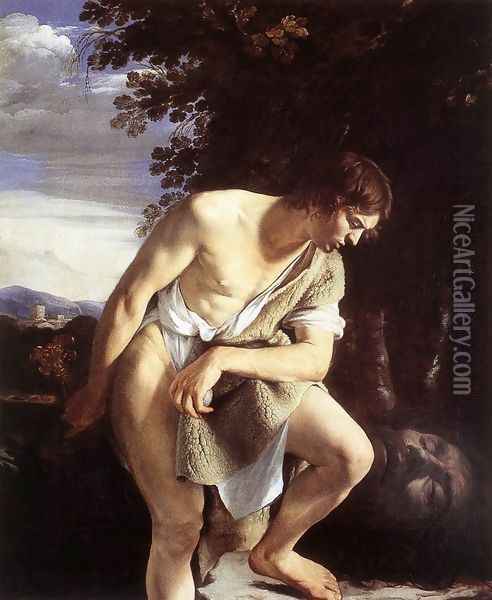 David Contemplating the Head of Goliath c. 1610 Oil Painting - Orazio Gentileschi