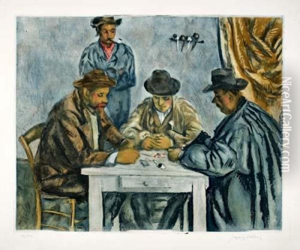 Les Jouers De Cartes. Oil Painting - Paul Cezanne