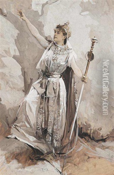 Princess Libuse (ema Destinova?) Oil Painting - Ludwig (Ludek) Marold
