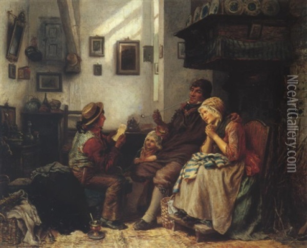 Familienszene Oil Painting - Carl Wilhelm Huebner