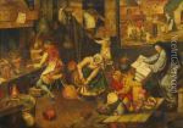Der Alchemist Oil Painting - Pieter The Elder Brueghel