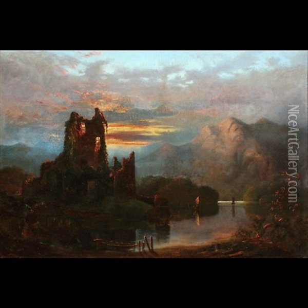 Sunset Over The Ruins Oil Painting - John H. Drury