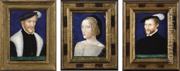 Louis De Chandio (1480-1532) Femme Au Collier De Perles Henri D'albret, Roi De Navarre (1503-1555) Oil Painting - Leonard Limosin
