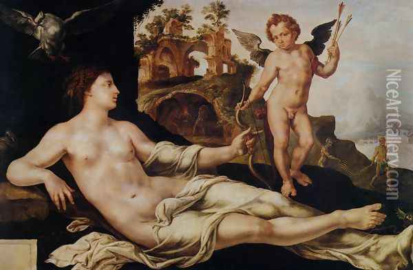 Venus and Cupid 1545 Oil Painting - Maerten van Heemskerck