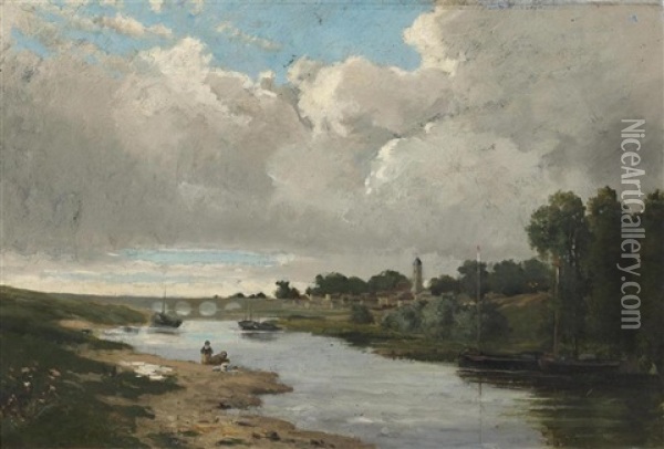 Flussslandschaft, Wohl Seine Bei Paris Oil Painting - Karl Pierre Daubigny