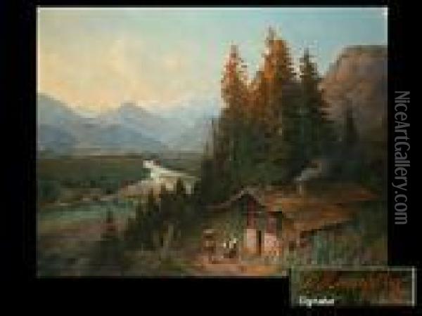 Blick Auf Das Etschtal Oil Painting - Johann Baptist Heinefetter