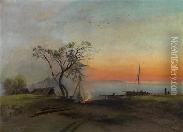 Fishermen On The Volga Oil Painting - Aleksei Kondratevich Savrasov