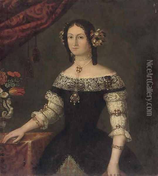 Portrait of a lady, three-quarter-length, her right hand resting on a book Oil Painting - Pier Francesco Cittadini