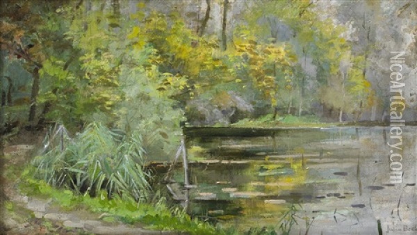 Fransk Flodbank Oil Painting - Julia Beck