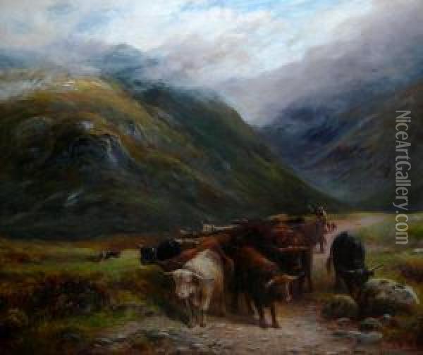 A Highland Drove In Glencoe Oil Painting - William Eddowes Turner