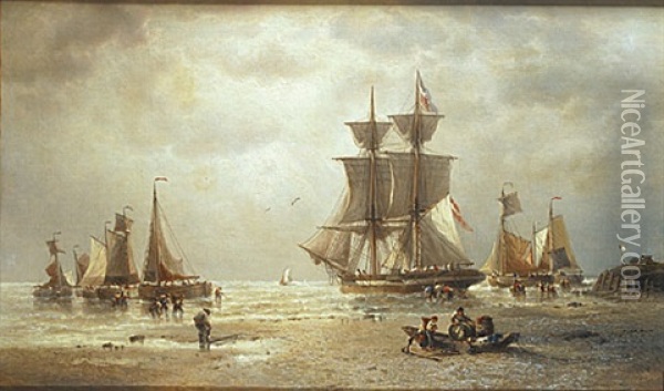 Boten Voor De Kust Van Oostende Oil Painting - Francois-Etienne Musin