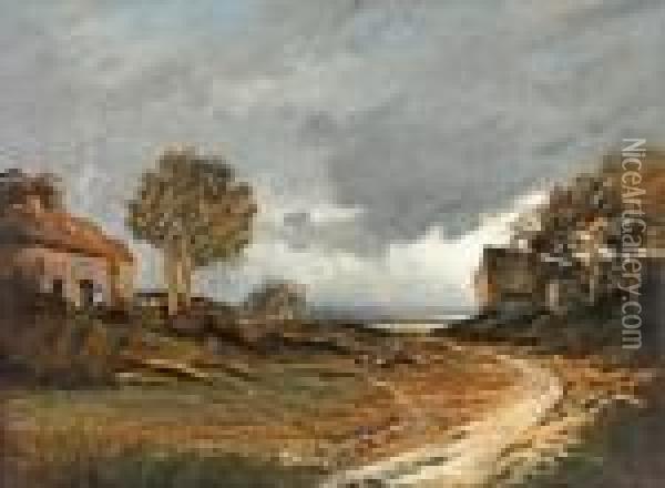 Le Chemin Du Hameau, Au Loin La Vallee De La Seine Oil Painting - Georges Michel