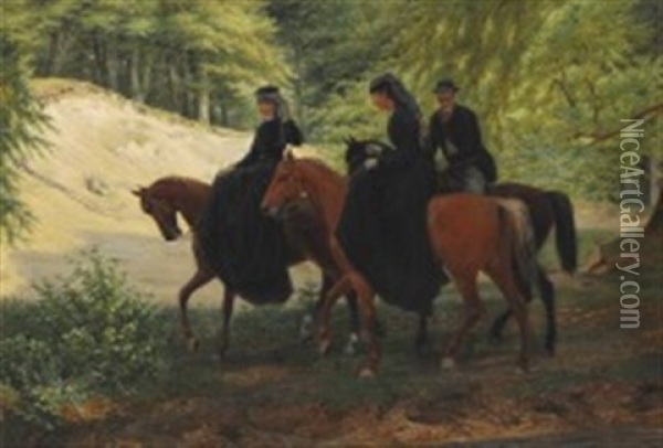 A Ride In The Woods Oil Painting - Jorgen Valentin Sonne