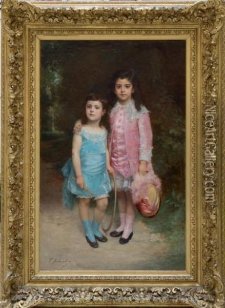 Les Enfants Oil Painting - Timoleon Marie Lobrichon