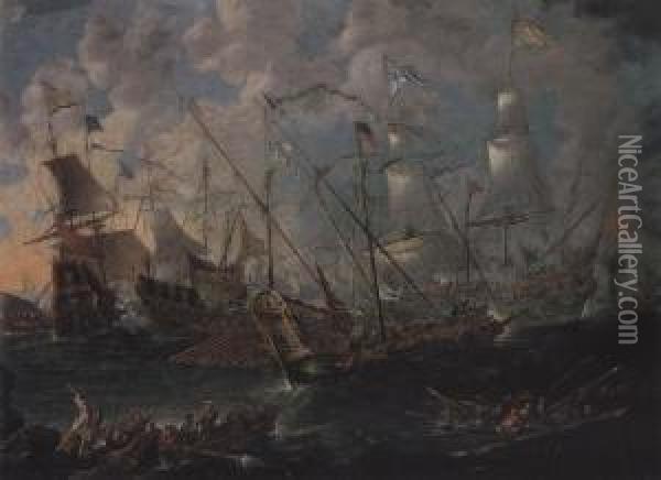 Battle Oil Painting - Kasper or Gaspar van den Hoecke
