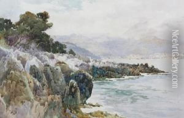 Rocky Coastal Scene Oil Painting - Alfred Stevens