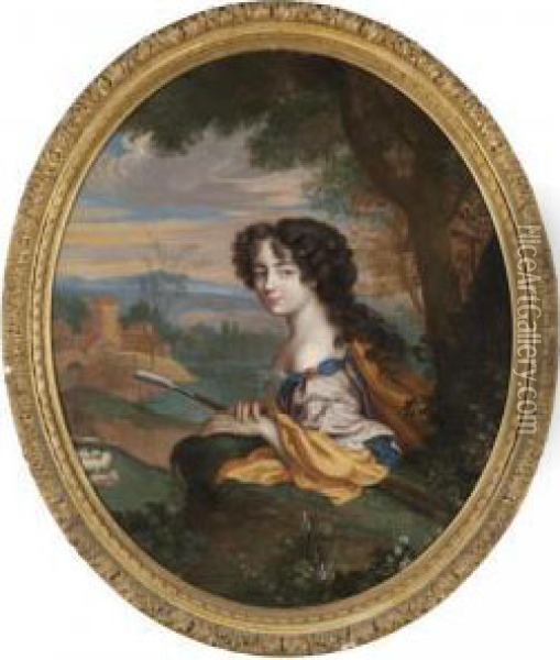 Portrait Of Jane 'jenny' Myddelton, Mrs May (1661-1740) As A Shepherdess Oil Painting - Henri Gascard