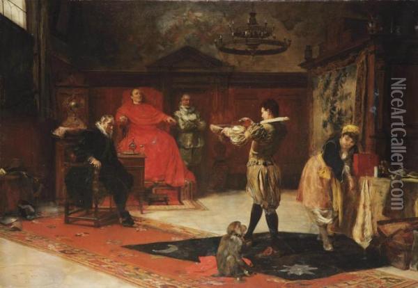 Entertaining The Cardinal Oil Painting - Joseph Emanuel Weiser