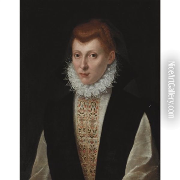 Woman In A Small Ruff Oil Painting - Sofonisba Anguissola