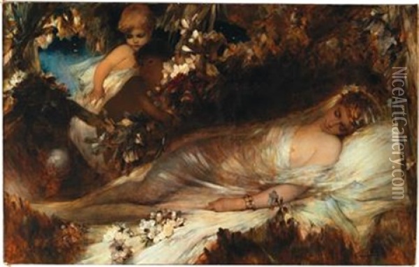 Titania Sleeping Oil Painting - Heinrich Faust