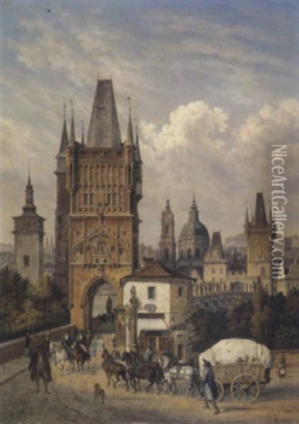 Blick Auf Prag Oil Painting - Hubert Sattler