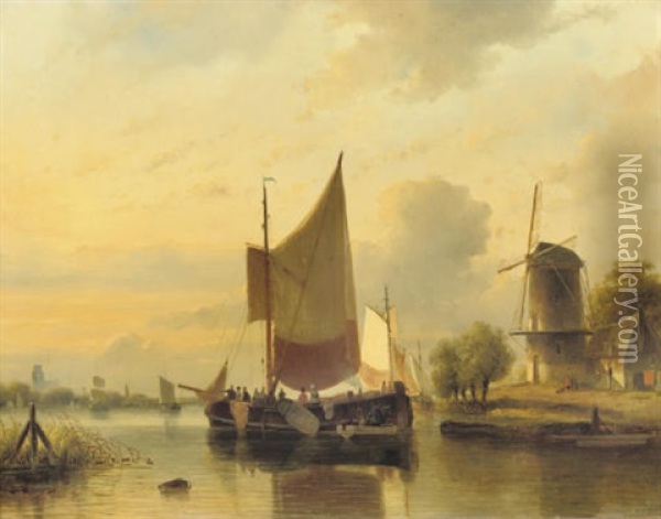Shipping On A Calm Oil Painting - Cornelis Petrus T' Hoen