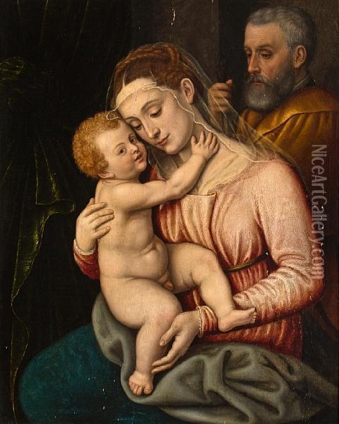 The Madonna And Child Oil Painting - Polidoro Lanzani (see Polidoro Da Lanciano)