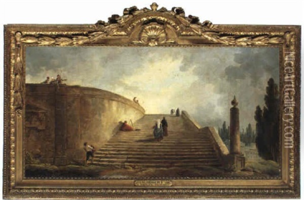 L'escalier Oil Painting - Hubert Robert