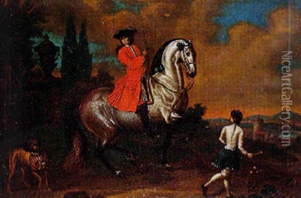 Cavaliers, Coureur Et Chien Oil Painting - Philipp Ferdinand de Hamilton