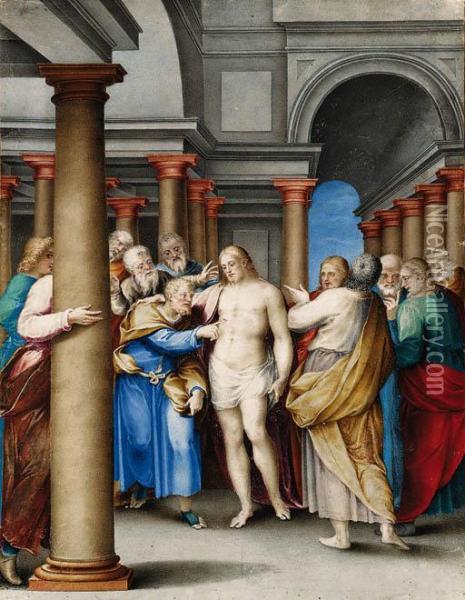 The Incredulity Of Saint Thomas Oil Painting - Giovanni B. (Il Genvovese) Castello