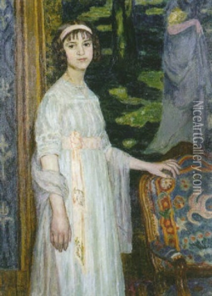 Portrait De Mademoiselle Saraut Oil Painting - Eugene Antoine Durenne
