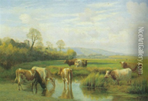 Paesaggio Con Bovini Al Pascolo Oil Painting - William Sidney Cooper