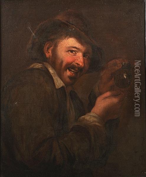 A Peasant Holding A Flask Oil Painting - Petrus Staverenus